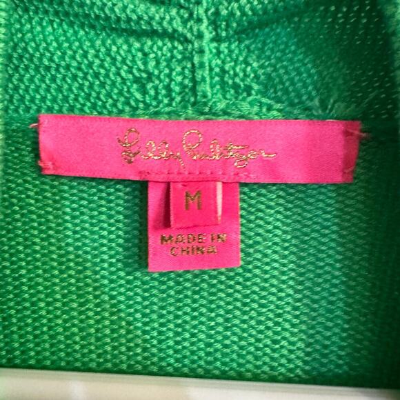 Lilly Pulitzer Cabana Green Open Front Noble Cardigan Fringe Size Medium - Picture 5 of 6